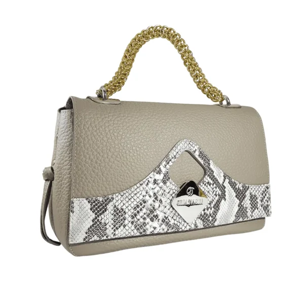 leather-bag-handbag-grey-側面 Selene本革バッグ2WAYハンドバッググレー