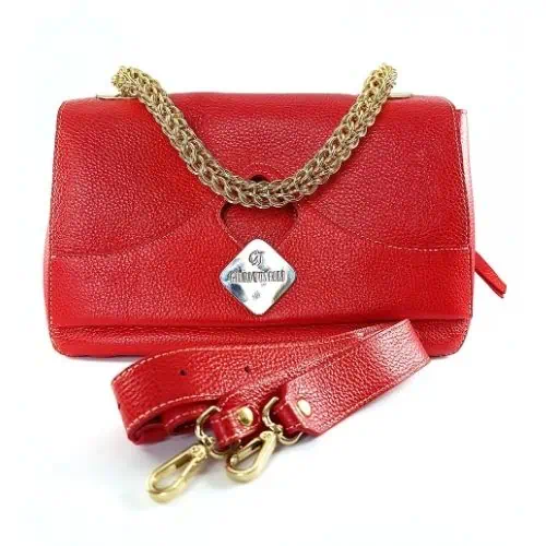 本物の赤と金のMETISレザーバッグ。