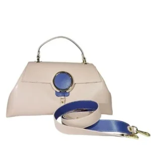 ピンクと紫の牛革バッグ