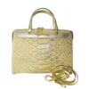 革 の バッグ-ハンドバッグ-ゴールド-ストラップ レディース用本革ゴールドハンドバッグ