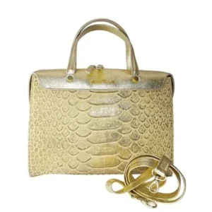 レディース用本革ゴールドハンドバッグ