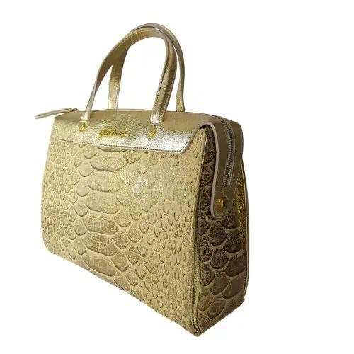 革 の バッグ-ハンドバッグ-ゴールド.1 レディース用本革ゴールドハンドバッグ