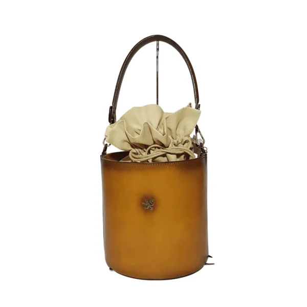 レディースバッグ-leather-brown-front with strap AURORA 本革2WAY ハンドバッグ